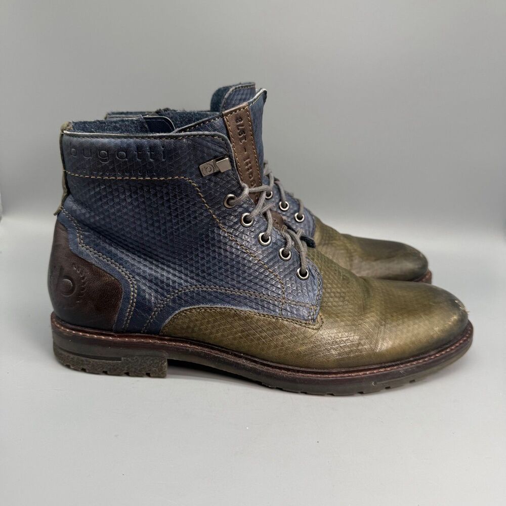 Bugatti Ringo II Men's 10.5 Blue Green Leather Lace Side Zip Ankle Short Boots